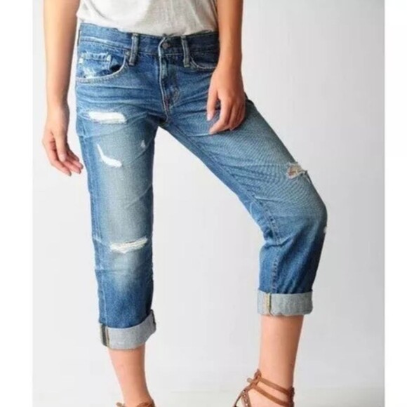 Ag Adriano Goldschmied Denim - AG Adriano Goldschmied Distressed Ex-Boyfriend Crop Jeans